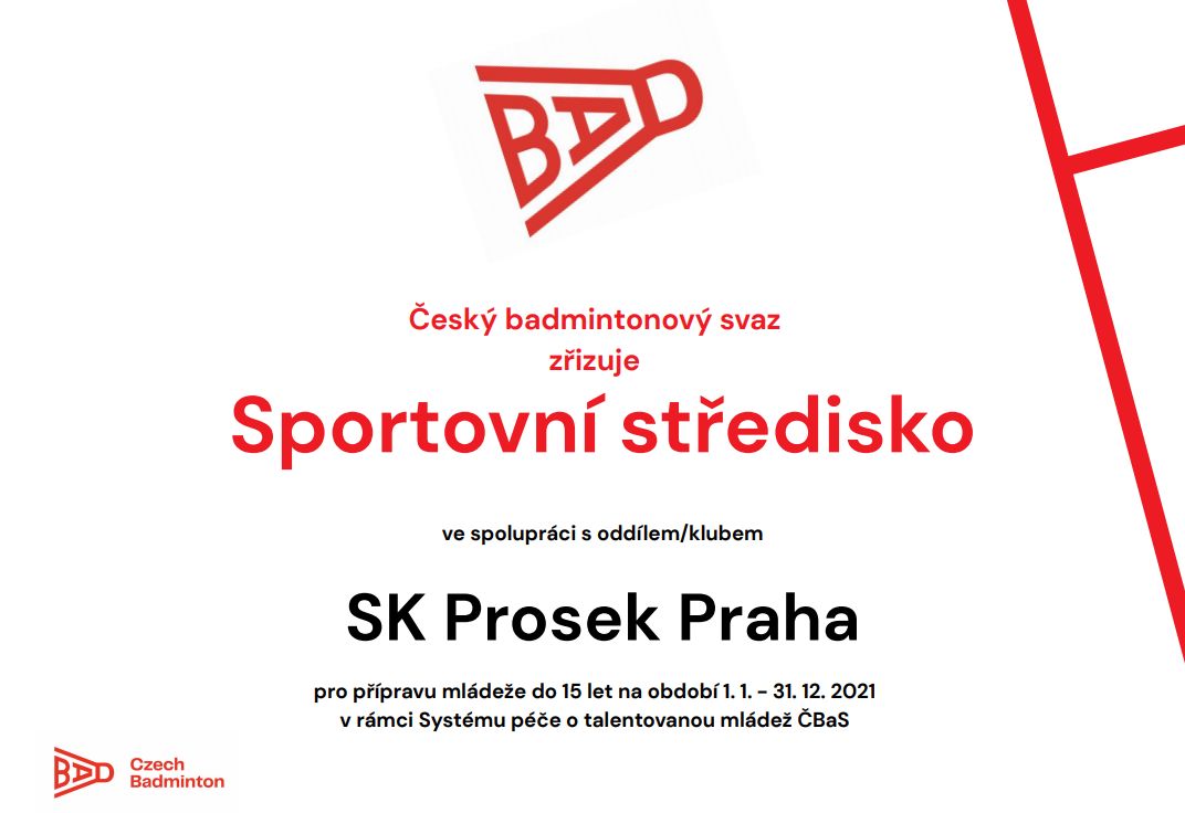SK Prosek Praha získal status Sportovního střediska ČBaS